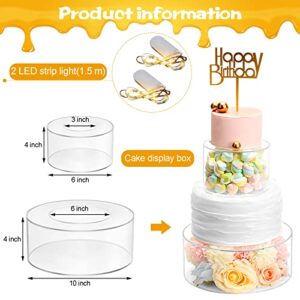 2 Pcs Clear Acrylic Cake Stand Fillable Cake Stand Cake Riser Cake Tier Cake Display Round Cake Stand Wedding Cake Stand Cylinder Stand for Party Birthday(10 inch,6 inch,with Lights)