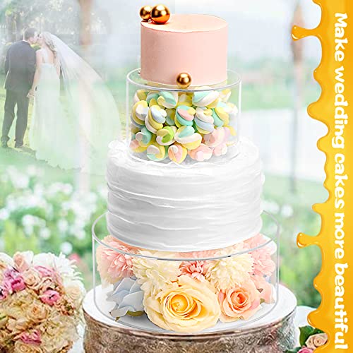 2 Pcs Clear Acrylic Cake Stand Fillable Cake Stand Cake Riser Cake Tier Cake Display Round Cake Stand Wedding Cake Stand Cylinder Stand for Party Birthday(10 inch,6 inch,with Lights)