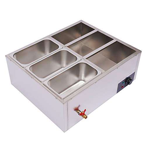 Eapmic Commercial Electric Food Warmer 6-Pan Countertop Steam Table Food Warmer Stainless Steel Bain Marie Steam Pan Warmer with Lids for Parties Buffets, Restaurants 850W 5.2Qt/Pan
