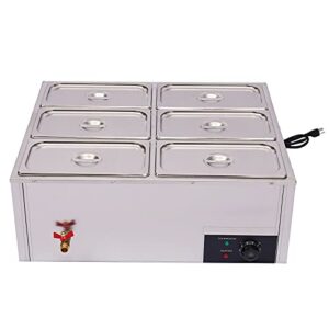 Eapmic Commercial Electric Food Warmer 6-Pan Countertop Steam Table Food Warmer Stainless Steel Bain Marie Steam Pan Warmer with Lids for Parties Buffets, Restaurants 850W 5.2Qt/Pan