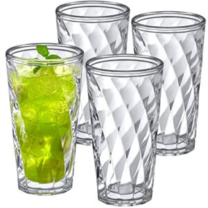 amazing abby - alps - 22-ounce insulated plastic tumblers (set of 4), double-wall plastic drinking glasses, all-clear high-balls, reusable plastic cups, bpa-free, shatter-proof, dishwasher-safe