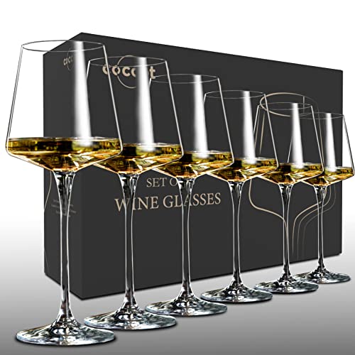 coccot Wine Glasses Set of 6,Crystal White Wine Glasses,Red Wine Glass Set,Long stem Wine Glasses,Clear Lead-Free Premium Blown Glassware (18.5oz,6 pack)