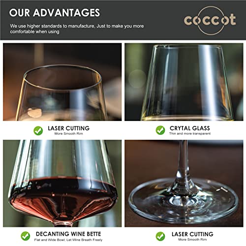 coccot Wine Glasses Set of 6,Crystal White Wine Glasses,Red Wine Glass Set,Long stem Wine Glasses,Clear Lead-Free Premium Blown Glassware (18.5oz,6 pack)