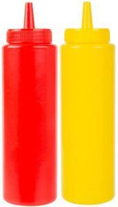 brightfrom condiment squeeze bottles, red/yellow 8 oz empty squirt bottle with wide neck - great for ketchup, mustard, syrup, sauces, dressing, oil, bpa free plastic - 2 pack