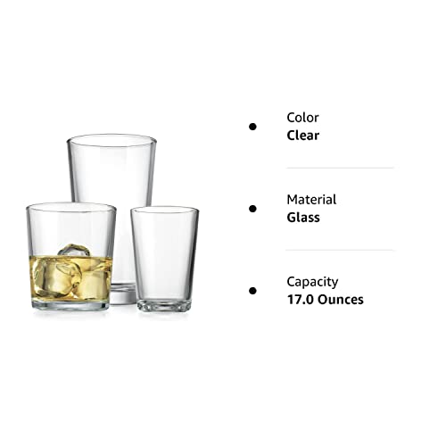 Glaver's Drinking Glasses, 12 Pc. Glass Cups, Includes 4 Highball Glasses 17 oz., 4 Rocks Glasses, 13 oz., 4 Juice Glasses, 4.5 oz., Whisky, Juice, Water, Beer, Cocktails, Dishwasher Safe.