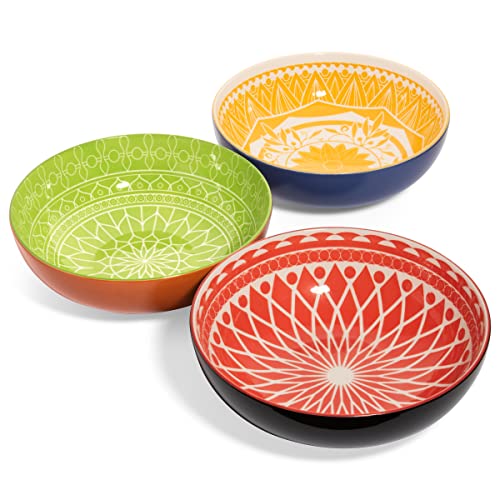 Annovero Serving Bowls, Set of 3 Large Porcelain Dishes for Entertaining, Big Bowl, Large Bowls for Eating, for Soup, Salad, Pasta, Parties, Fruit, Chips, 9.5 Inch Diameter, 72 Fluid Ounce Capacity