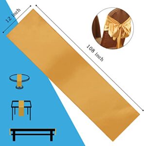 12 Pack 12" x 108" Satin Table Runners, Satin Silk Polyester Gold Table Runner for Party, Wedding Decoration, Gold