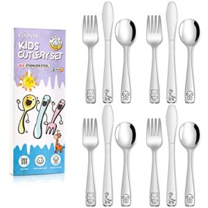 vitever 12-piece toddler utensils, stainless steel kids silverware set, children safe forks, spoons and knives - mirror polished, dishwasher safe