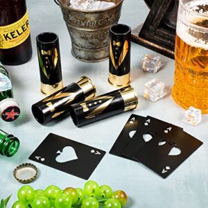 Groomsmen Tuxedo 12 Gauge Glasses Set with Poker Bottle Cap Opener Credit Card Size Bottle Opener Groomsmen Gifts Glasses for Wedding, Proposal, Birthday, Bridal Supplies(16 Pieces)