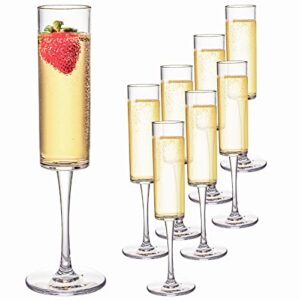 elsjoy set of 8 acrylic champagne flutes, 6 oz unbreakable champagne glasses reusable champagne toasting cups, shatterproof stemmed champagne coupes for wedding, party, bar