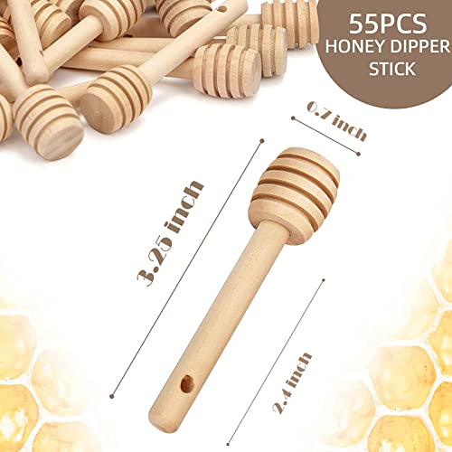 HAKSEN 55 PCS Honeycomb Stick, 3 Inch Mini Wooden Honey Dipper Charcuterie Accessories Honey Wand Honey Stirrers for Honey Syrup Jam Viscous Liquid