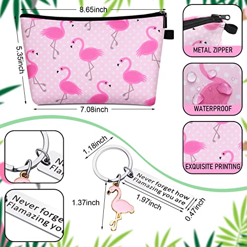 3 Pcs Flamingo Gifts for Women Including Cute Flamingo Stainless Steel Wine Tumbler with Straw and Brush Motivational Flamingo Keychain and Cosmetic Bag (Flamingo, 20 oz)