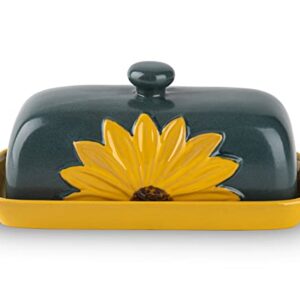 Butter Dish With Lid For Countertop Ceramic Butter Keeper Sunflower Butter Container Butter Holder Butter Tray Large Butter Dish Covered Butter Dish Farmhouse Butter Dish