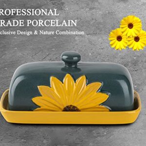 Butter Dish With Lid For Countertop Ceramic Butter Keeper Sunflower Butter Container Butter Holder Butter Tray Large Butter Dish Covered Butter Dish Farmhouse Butter Dish