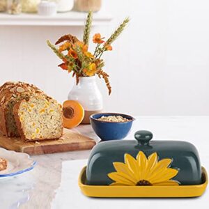 Butter Dish With Lid For Countertop Ceramic Butter Keeper Sunflower Butter Container Butter Holder Butter Tray Large Butter Dish Covered Butter Dish Farmhouse Butter Dish