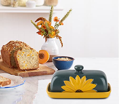 Butter Dish With Lid For Countertop Ceramic Butter Keeper Sunflower Butter Container Butter Holder Butter Tray Large Butter Dish Covered Butter Dish Farmhouse Butter Dish