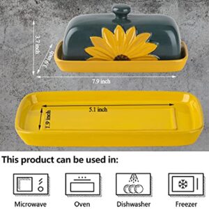 Butter Dish With Lid For Countertop Ceramic Butter Keeper Sunflower Butter Container Butter Holder Butter Tray Large Butter Dish Covered Butter Dish Farmhouse Butter Dish