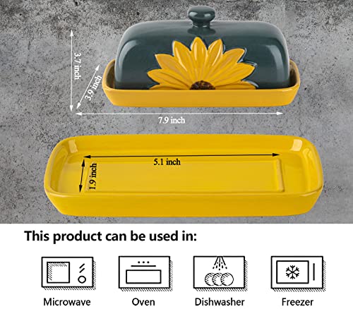 Butter Dish With Lid For Countertop Ceramic Butter Keeper Sunflower Butter Container Butter Holder Butter Tray Large Butter Dish Covered Butter Dish Farmhouse Butter Dish