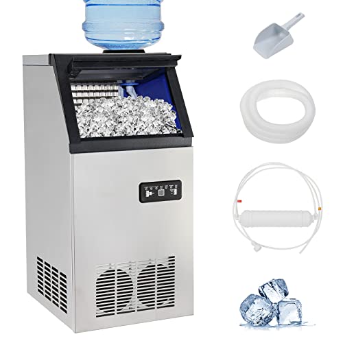 Bonnlo 110LBS/24H Freestanding Commercial Ice Maker Machine, 24lbs Storage Bin, Ice Machine for Restaurant Bar Cafe Home Office, Includes Scoop & Connection Hose