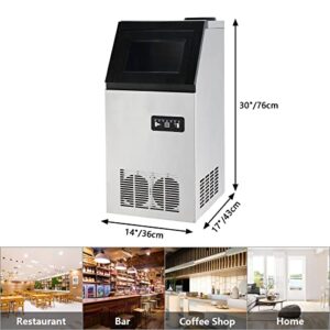 Bonnlo 110LBS/24H Freestanding Commercial Ice Maker Machine, 24lbs Storage Bin, Ice Machine for Restaurant Bar Cafe Home Office, Includes Scoop & Connection Hose