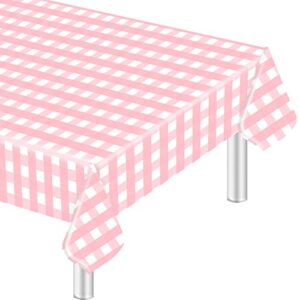 heipiniuye 3 pack white and pink checkered tablecloth 54 x 108 plastic table cover 8 ft rectangle disposable gingham table cloths for indoor outdoor party birthday camping picnic baby shower