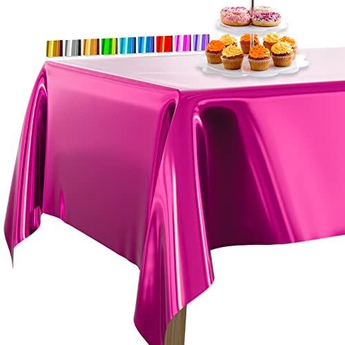 PartyWoo Magenta Foil Tablecloth, 54 x 108 Inch Rectangle Tablecloth, Foil Tablecloth for 6 to 8 Foot Table, Metallic Table Cover, Waterproof Table Cloth for Birthday, Wedding, Party (1 Pack)