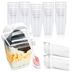 mwellewm 50 packs 5 oz dessert cups with lids and spoons,mini clear plastic dessert parfait cups for party, dessert shot glasse small reusable fruit ice cream pudding appetizer cups bowls