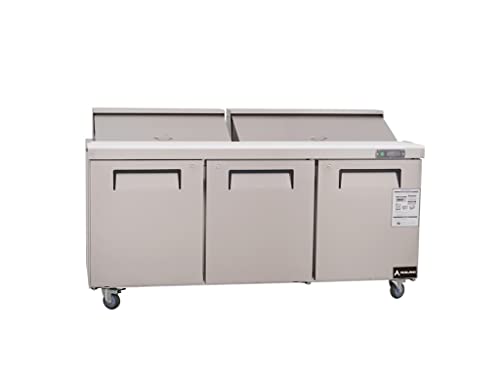 Aceland ASR-72B Sandwich Salad Prep Table 3 Door 72" Stainless Steel Counter Fan Cooling Refrigerator with pans-72Inches for Restaurant, Bar, Shop, Residential(Commercial Kitchen Equipment)
