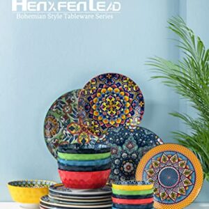 HENXFEN LEAD Ceramic Dinner Plates Set of 6-10.6 Inch Large Dessert, Pasta, Salad Plate, Porcelain Colorful Serving Dishes for Kitchen & Restaurant, Dishware, Microwave & Oven safe - Bohemian Style