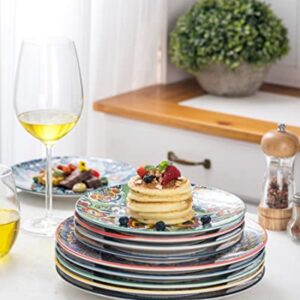 HENXFEN LEAD Ceramic Dinner Plates Set of 6-10.6 Inch Large Dessert, Pasta, Salad Plate, Porcelain Colorful Serving Dishes for Kitchen & Restaurant, Dishware, Microwave & Oven safe - Bohemian Style