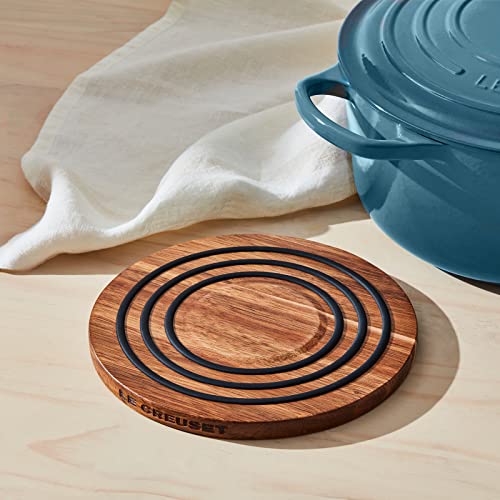 Le Creuset Magnetic Wooden Trivet, Acacia Wood with Black Silicone Rings