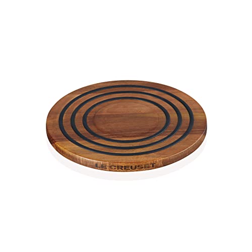 Le Creuset Magnetic Wooden Trivet, Acacia Wood with Black Silicone Rings