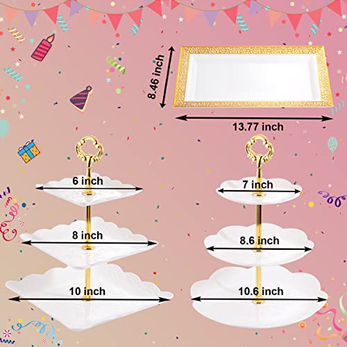 Supernal 3 Tier Cupcake Stands, 6pcs Plastic Trays, 4Pack Cupcake Dessert Stand, Party Trays Set, Cake Platters Includes 6 pcs Pastry Trays, 2 pcs Square Cake Trays, 2 pcs Round Cake Trays