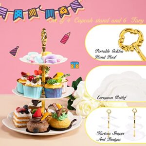 Supernal 3 Tier Cupcake Stands, 6pcs Plastic Trays, 4Pack Cupcake Dessert Stand, Party Trays Set, Cake Platters Includes 6 pcs Pastry Trays, 2 pcs Square Cake Trays, 2 pcs Round Cake Trays