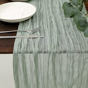 DOLOPL Sage Green Cheesecloth Table Runner 13.3ft Boho Gauze Cheese Cloth Table Runner Rustic Sheer Runner 160inch Long for Wedding Bridal Baby Shower Birthday St. Patrick's Day Table Decorations