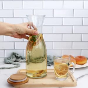 Cadamada 35oz Glass Carafe,Glass Pitcther with Wooden Caps,Suitable for Wine,Fruit Tea,Drinks,Drinking Water,Home Kitchen,Bar Party,Wedding Scene（6pcs）