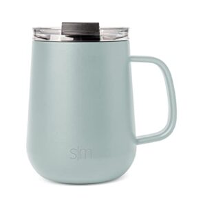 simple modern travel coffee mug with lid and handle | reusable insulated stainless steel coffee tumbler tea cup | gifts for women men him her | voyager collection | 12oz | sea glass sage