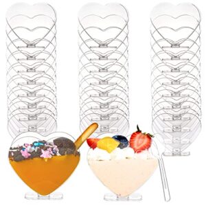 coloch 100 pack 4 oz plastic mini dessert cup with spoon, clear parfait appetizer cup heart-shaped small serving bowl for cakes, ice cream, tasting, party, buffet, wedding