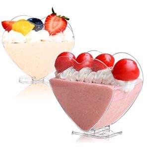Coloch 100 Pack 4 Oz Plastic Mini Dessert Cup with Spoon, Clear Parfait Appetizer Cup Heart-shaped Small Serving Bowl for Cakes, Ice Cream, Tasting, Party, Buffet, Wedding