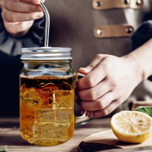 Mason Jars with Handle,16 OZ Old Fashioned Drinking Jars,Clear Mason Mugs Drinking Glass Cups with Lids and Straws Set of 12 for Beverages,Mixed Drinks,Soda,Kombucha