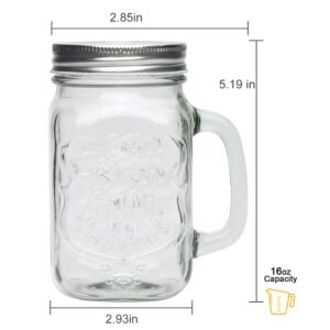 Mason Jars with Handle,16 OZ Old Fashioned Drinking Jars,Clear Mason Mugs Drinking Glass Cups with Lids and Straws Set of 12 for Beverages,Mixed Drinks,Soda,Kombucha