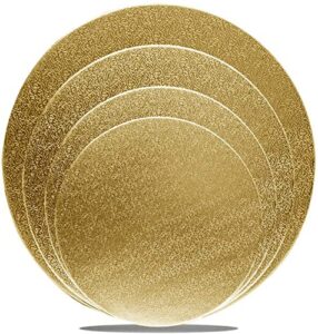 4 pack cake boards golden round cake circles 6, 8, 10, 12 inch cake base cardboard, 1 of each size set for baking cake, gold