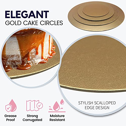 4 Pack Cake Boards Golden Round Cake Circles 6, 8, 10, 12 Inch Cake Base Cardboard, 1 of Each Size Set for Baking Cake, Gold