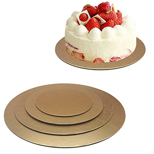 4 Pack Cake Boards Golden Round Cake Circles 6, 8, 10, 12 Inch Cake Base Cardboard, 1 of Each Size Set for Baking Cake, Gold