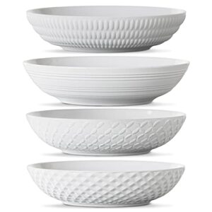 maison neuve premium porcelain white dinner bowls [set of 4]- 34oz dinnerware kitchen bowls for soup, noodle, pasta, salad, cereal, dessert- durable dishwasher-safe 8.5” serving bowls- textured white