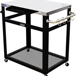 NUUK Double-Shelf Rolling Outdoor Dining Cart Table, 20" x 30" Stainless Steel Commercial Multifunctional Kitchen Food Prep Worktable on Wheels w/Adjustable Storage Tray & Waterproof Protective Cover