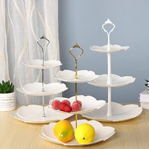 Cupcake Stand, 2 Pack Flower Shape Cupcake Tower, 3 Tier Serving Tray, White Plastic Cupcake Display Stand for Desserts, Pastry, Macorons, Muffins Party Supplies