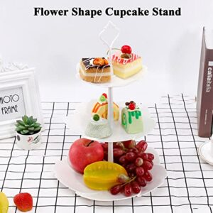 Cupcake Stand, 2 Pack Flower Shape Cupcake Tower, 3 Tier Serving Tray, White Plastic Cupcake Display Stand for Desserts, Pastry, Macorons, Muffins Party Supplies