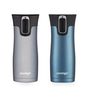 contigo west loop stainless steel vacuum-insulated travel mug with spill-proof lid, keeps drinks hot up to 5 hours and cold up to 12 hours, 16oz 2-pack, dark ice & gold morel