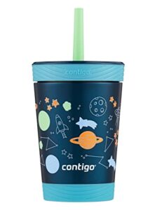 contigo kids spill-proof tumbler with leak-proof lid and straw, 12oz vacuum-insulated stainless steel bpa-free water bottle, fits most cup holders & dishwasher safe, blue raspberry cosmos
